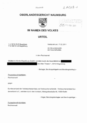 Städtische Werke Magdeburg, OLG Naumburg vom 17.02.2011