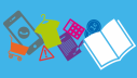 Verschiedene Symbole und Icons aus dem Verbraucheralltag: Buch, Einkaufswagen, Handy, T-Shirt, Taschenrechner