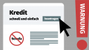 Symbolbild Verbraucherwarnung: Grafik mit Webseite mit Button "beantragen"