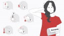 Illustration einer Frau mit einer Energierechnung. Daneben: Denkblasen mit Icons zu den Themen: Energiekosten, Rechtsfragen, Beleuchtung, Heizen, Kühlen Geld sparen, 