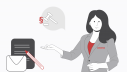 Illustration einer Frau im grauen Blaser mit Verbraucherzentrale-Button. Daneben ein Paragraphen-Symbol und ein Richter-Hammer. Außerdem: ein symbolischer Musterbrief.