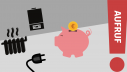 Symbolbild Verbraucheraufruf: Grafik mit Sparschwein und Symbole für Strom, Gas und Wärme