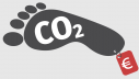 Illustration eines Fußabdrucks, in dem CO2 steht. An dem Abdruck hängt ein €-Preisschild.
