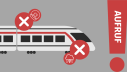Symbolbild Verbraucheraufruf: Grafik mit Zug und Symbolen, die Störungen bei der Reise verdeutlichen sollen