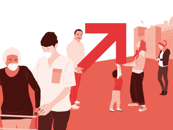 Illustration zum Deutschen Verbrauchertag 2021: Verbraucher, Pfeil nach oben