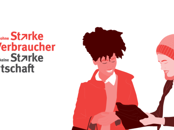 Key Visual zur Kampagne des vzbv zur Bundestagswahl 2021 "Ohne starke Verbraucher keine starke Wirtschaft"