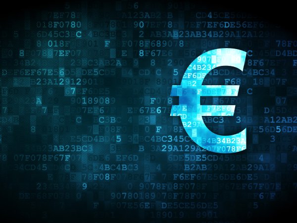 Eurozeichen, zusammengesetzt aus digitalen Schriftzeichen