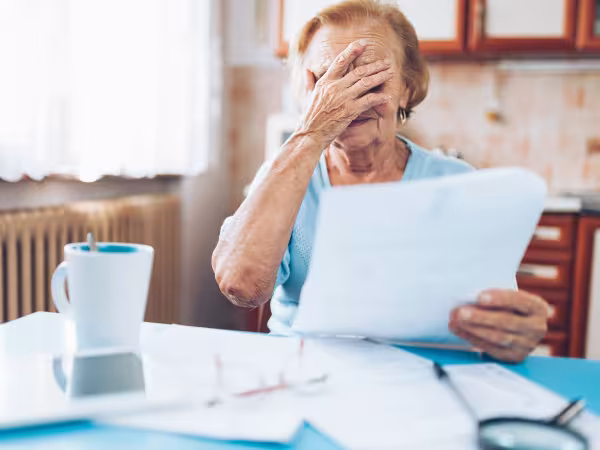 Seniorin liest geschockt ihre Energierechnung