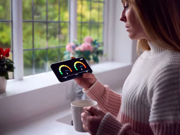 Frau schaut auf Smart Meter