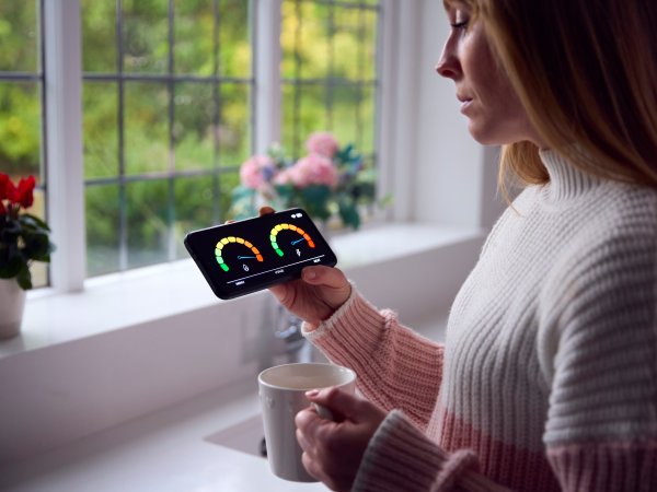 Frau schaut auf Smart Meter