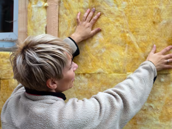 Frau dämmt Hauswand