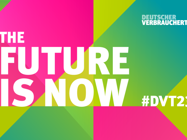 Keyvisual des Deutschen Verbrauchertags 2023 #DVT23. Titel: The Future is now