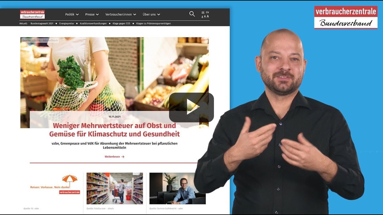 Informationen zu Navigation und Aufbau von vzbv.de in Gebärdensprache